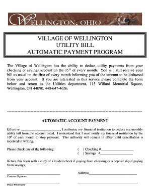 Village of Wellington Utility Bill Automatic Payment Form