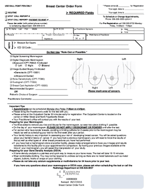 Breast Center Order Form