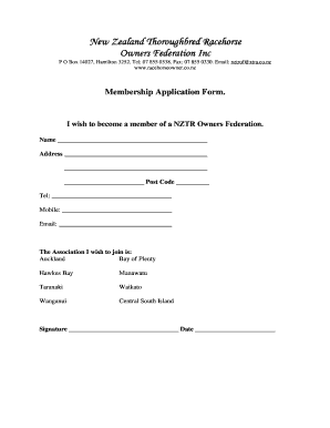 New Zealand Thoroughbred Racehorse Owners Federation Membership Application Form
