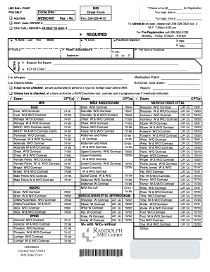 MRI Order Form