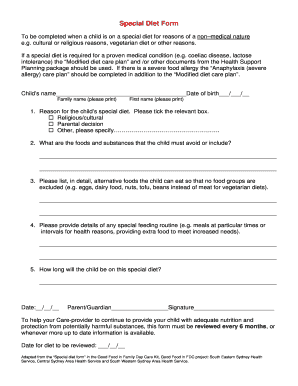 Special Diet Form
