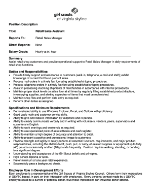 Retail Sales Assistant Job Description
