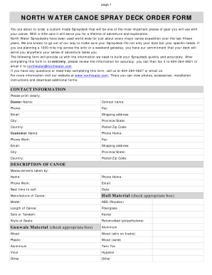 North Water Canoe Spray Deck Order Form