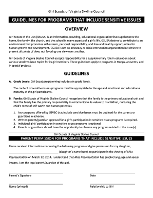 Girl Scouts Sensitive Issues Program Permission