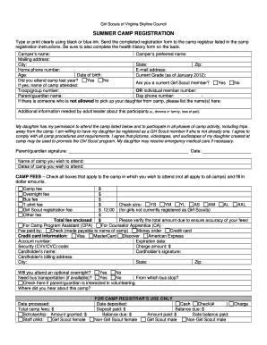 Girl Scouts Virginia Summer Camp Registration Form