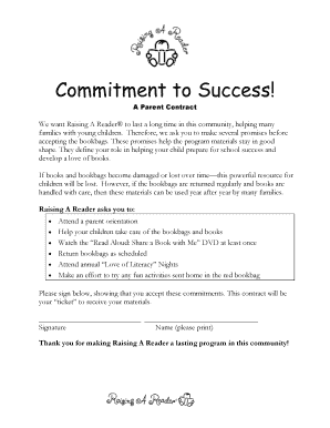Parent Contract for Raising A Reader Program