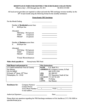 Pennsylvania TRS Surcharge Remittance Form