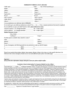 Emergency Medical Data Form