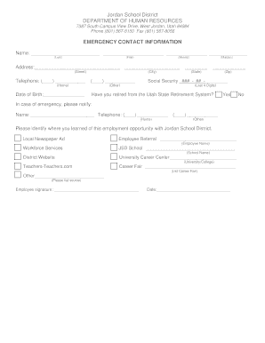 Jordan School District Emergency Contact Form