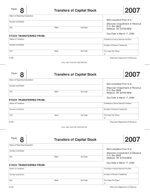 Wisconsin Form 8 Transfers of Capital Stock 2007