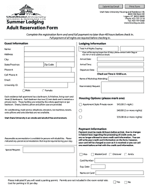 Utah State University Summer Lodging Reservation Form