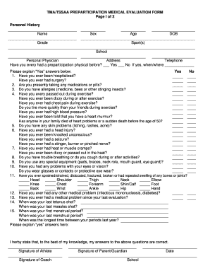 TMA/TSSAA Preparticipation Medical Evaluation Form