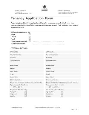 Ecclesia Housing Tenancy Application Form