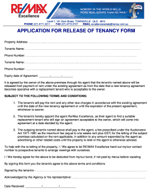 Application for Release of Tenancy Form