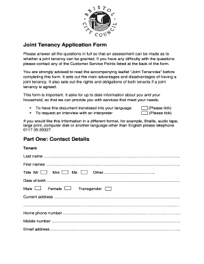 Joint Tenancy Application Form