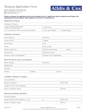 Alldis & Cox Tenancy Application Form