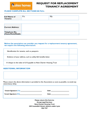 Request for Replacement Tenancy Agreement