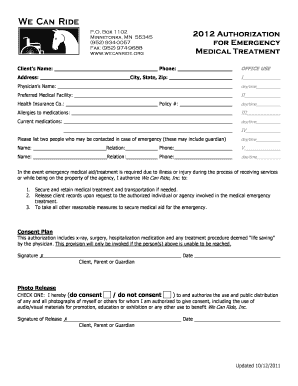 Medical Treatment Authorization and Photo Release Form