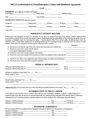 Authorization to Treat/Emergency Contact and Handbook Agreement
