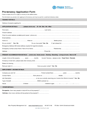 New Zealand Pre-Tenancy Application Form