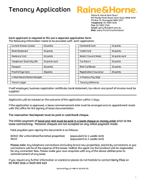 Raine & Horne Tenancy Application
