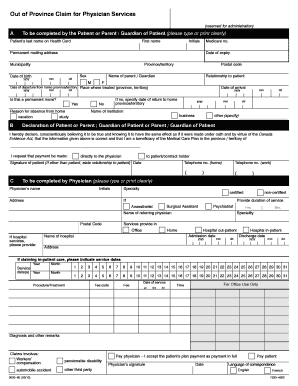 Out of Province Claim for Physician Services