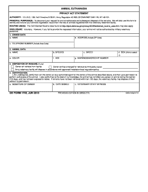 DD Form 1745 Animal Euthanasia Request