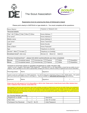 Duke of Edinburgh's Award Registration Form