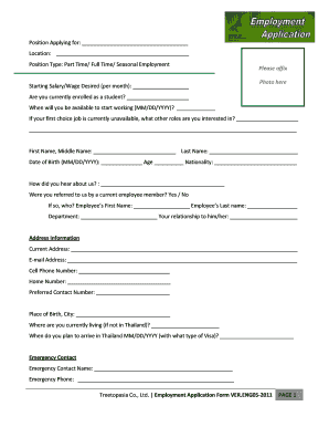 Treetopasia Co. Ltd. Employment Application Form