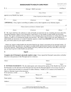 Massachusetts Health Care Proxy Form