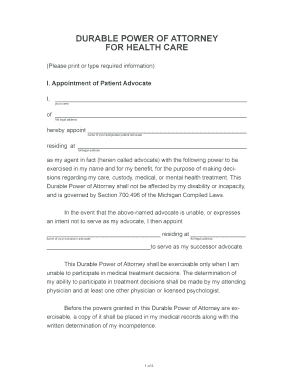 Durable Power of Attorney for Health Care