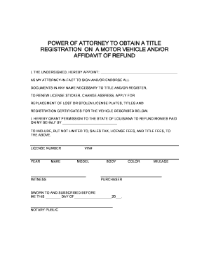 Power of Attorney for Louisiana Motor Vehicle Title Registration