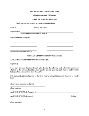 Michigan Statutory Will Form