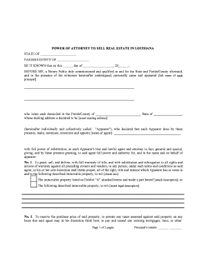 Louisiana Power of Attorney to Sell Real Estate