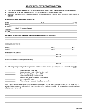 Child Abuse Neglect Reporting Form