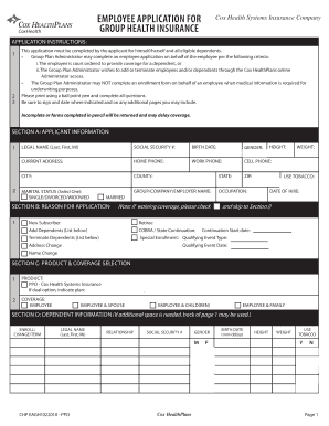 Employee Application for Cox Health Systems Insurance