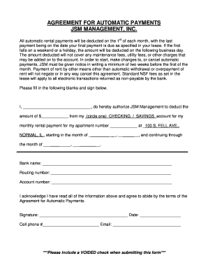 Automatic Payment Agreement for Rent