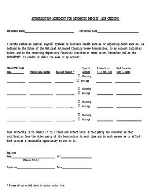 Authorization Agreement for Automatic Deposit (ACH Credits)