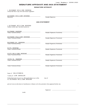 Signature Affidavit and AKA Statement