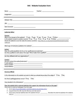 Website Evaluation Form