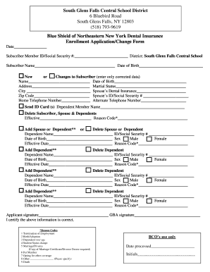 Blue Shield of Northeastern New York Dental Insurance Enrollment Application