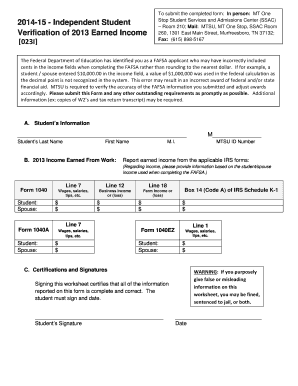 FAFSA Income Verification Form