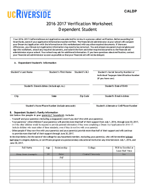 California Dream Act Application Verification Worksheet