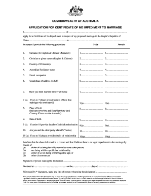 Application for Certificate of No Impediment to Marriage