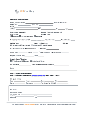 Commercial Loan Intake Worksheet