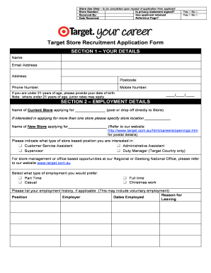 Target Store Recruitment Application Form