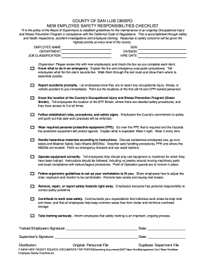 New Employee Safety Responsibilities Checklist
