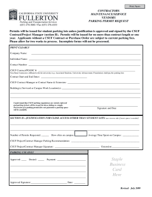 CSUF Parking Permit Request Form