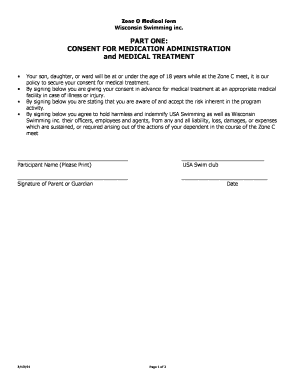 Wisconsin Swimming Medical Consent Form