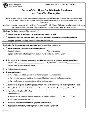 Washington Farmers' Certificate for Wholesale Purchases and Sales Tax Exemptions